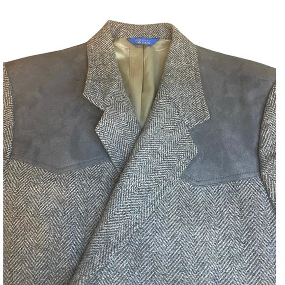 Pendleton Men's Wool Herringbone Blazer Jacket Sz 46 Elbow Patches Western Suede - Picture 3 of 13